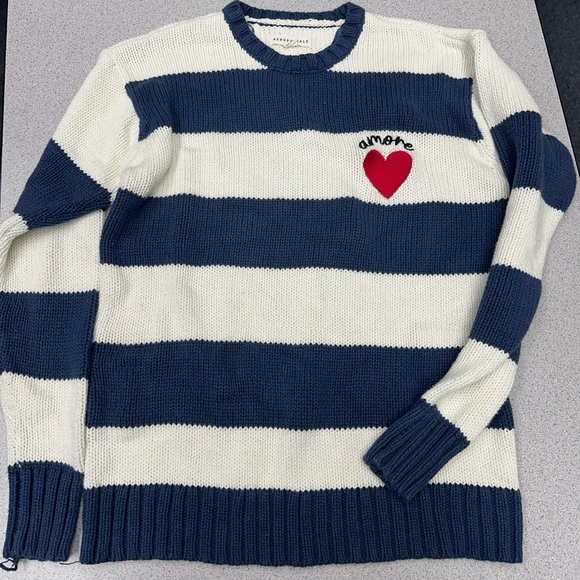 Aeropostale Blue and White Striped Sweater with Red Heart - Picture 1 of 3